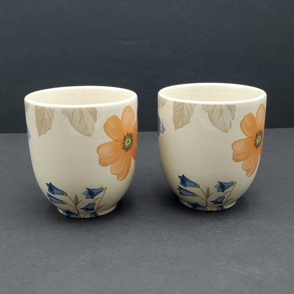 Longaberger Pottery Botanical Fields Mugs Butterfly Flowers Floral Coffee Cups - Picture 2 of 9